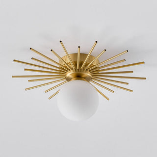 Suspension soleil dorée design avec globe en verre