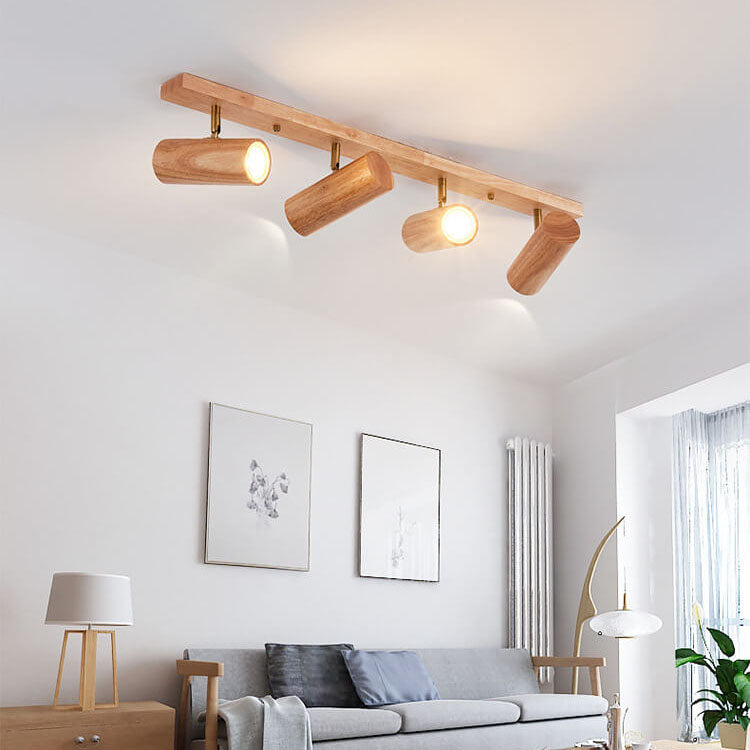 Plafonnier japonais bois massif spots orientables design