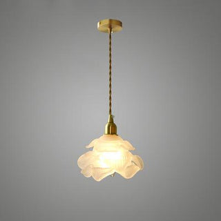Suspension vintage verre pétales blanc cuivre doré
