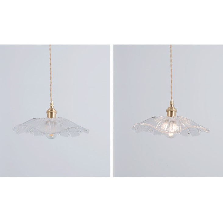 Suspension vintage verre et laiton motif floral