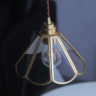Suspension vintage géométrique en verre et cuivre