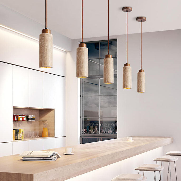 Suspension japonaise pierre et bois style wabi-sabi