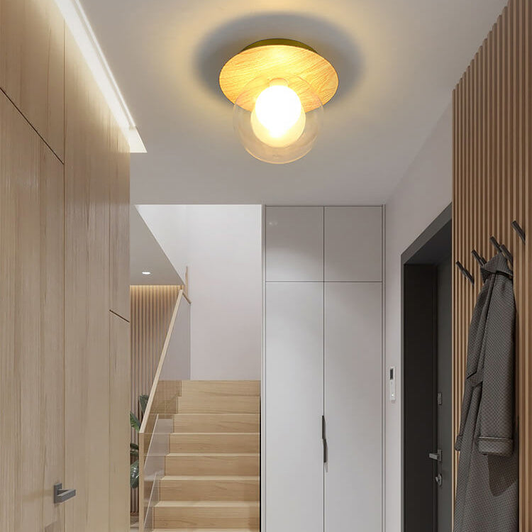 Plafonnier japonais en bois et verre design minimaliste