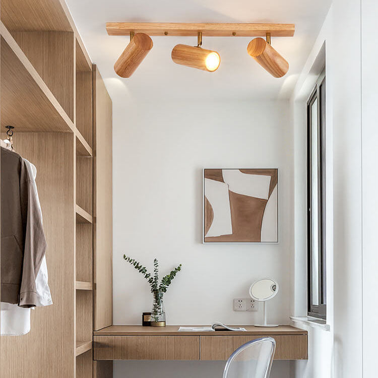 Plafonnier japonais bois massif spots orientables design