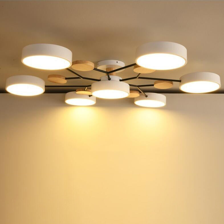 Plafonnier LED design scandinave en métal et bois