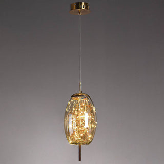 Suspension design verre et LED dorée moderne