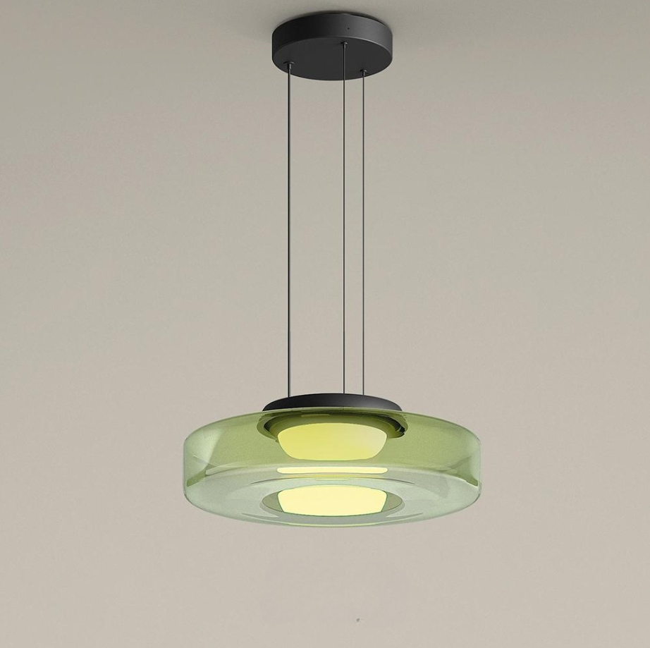 Suspension moderne verre Bauhaus triple niveau ambrée