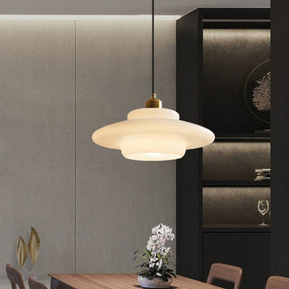 Suspension vintage verre blanc laiteux et laiton
