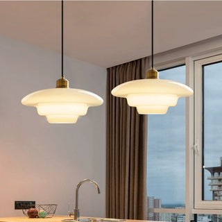 Suspension vintage verre blanc laiteux et laiton