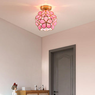 Plafonnier floral en verre doré design moderne