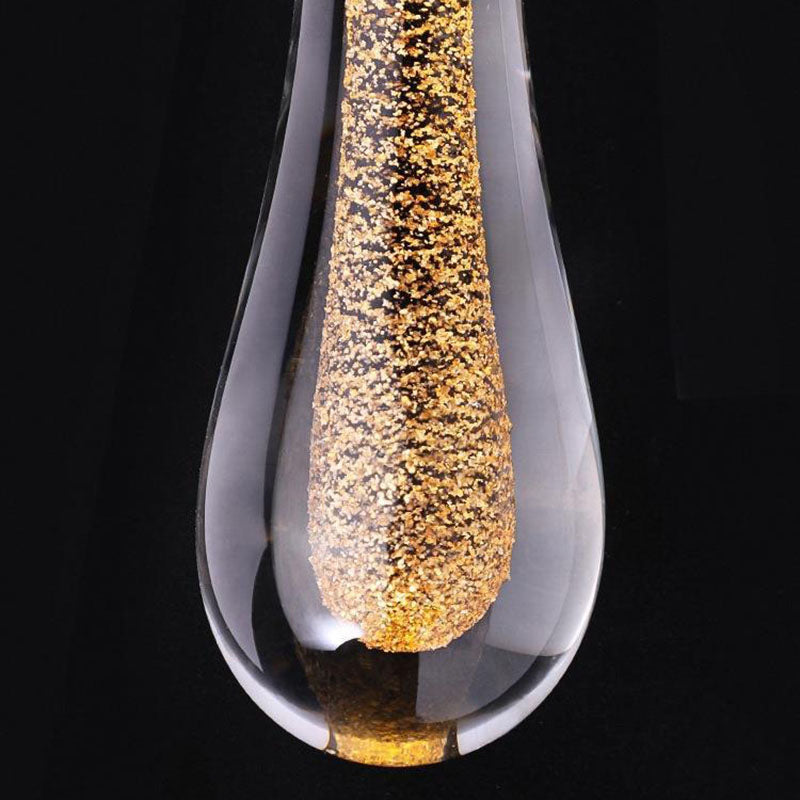 Suspension LED design goutte d'eau dorée en verre