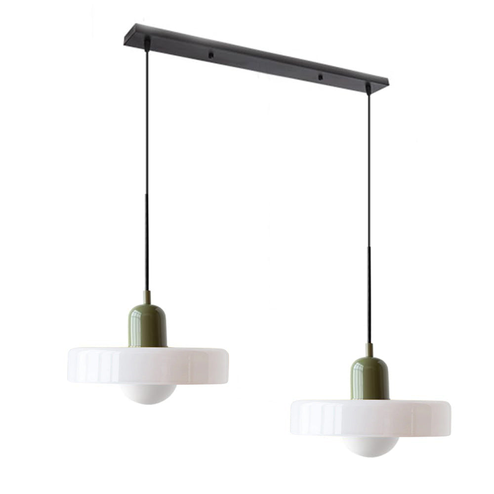 Suspension vintage double Bauhaus en verre et métal
