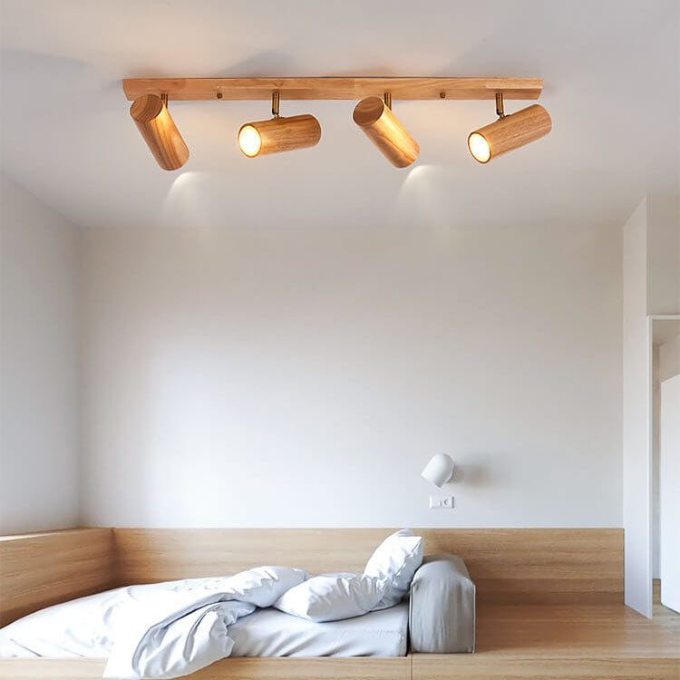 Plafonnier japonais bois massif spots orientables design