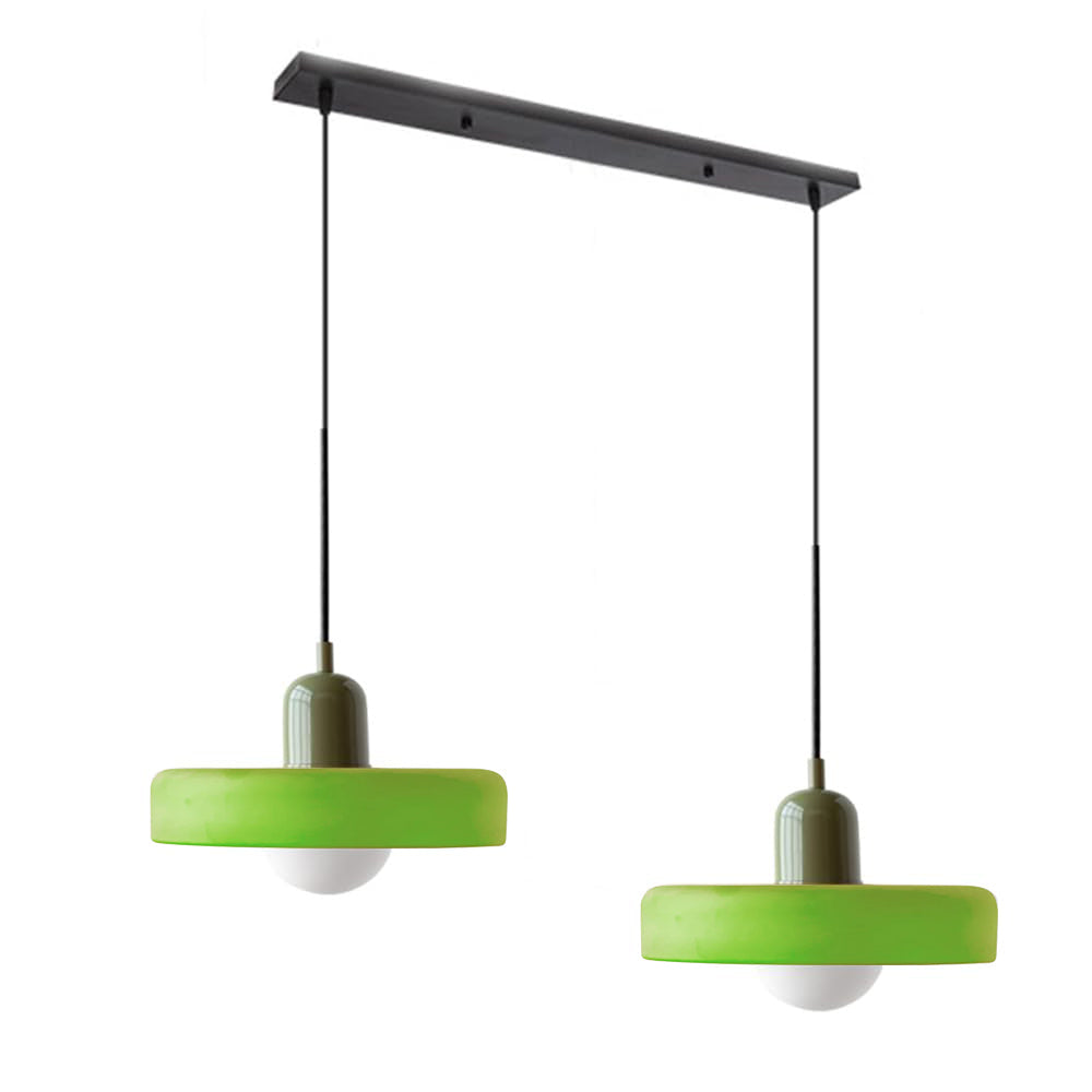 Suspension vintage double Bauhaus en verre et métal