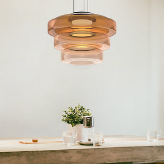 Suspension moderne verre Bauhaus triple niveau ambrée