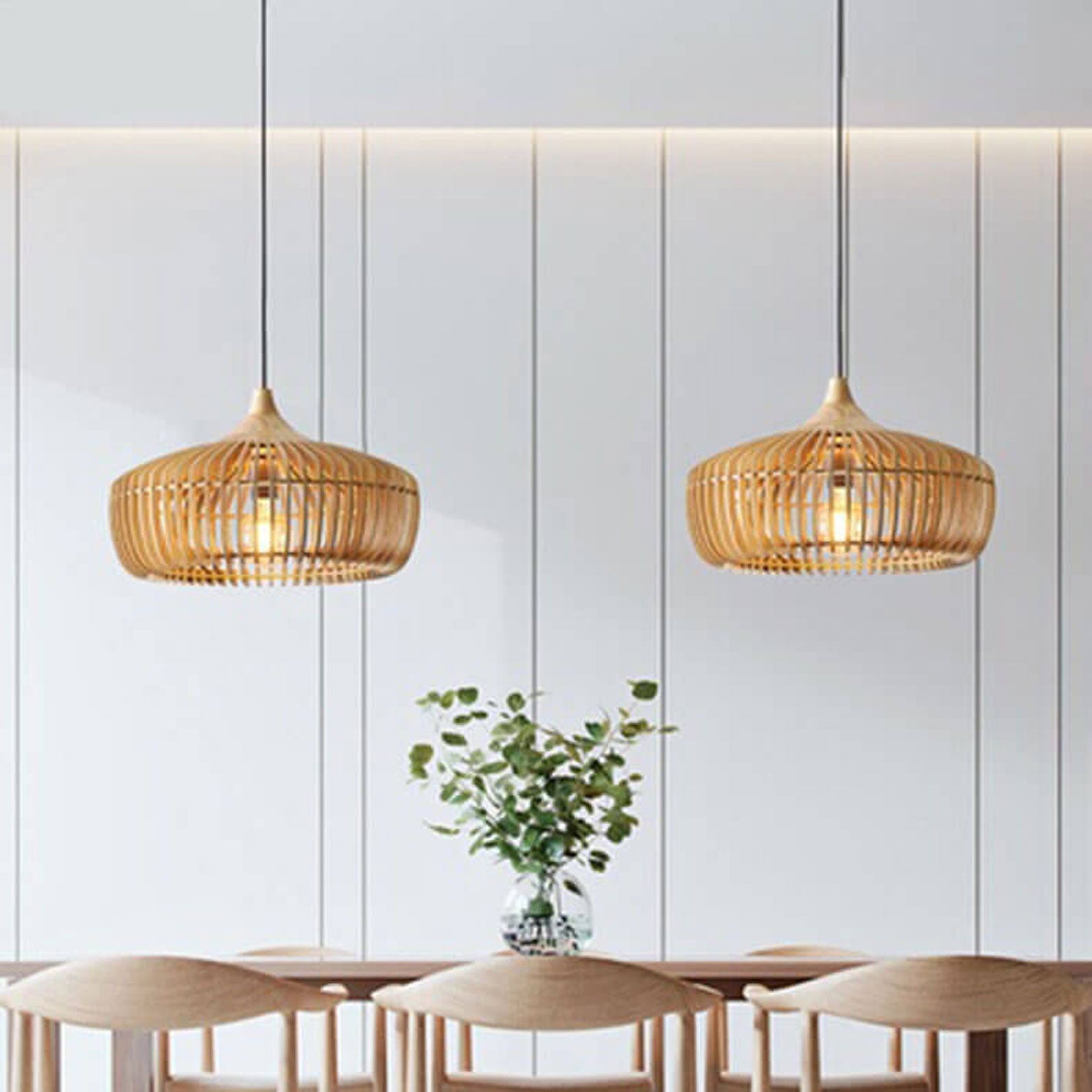 Suspension japonaise en bois naturel style vintage