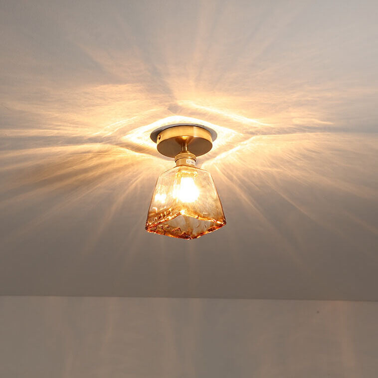 Suspension japonaise verre ambré et métal doré design