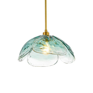 Suspension moderne en verre floral avec finition dorée