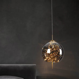 Suspension design verre et LED dorée moderne