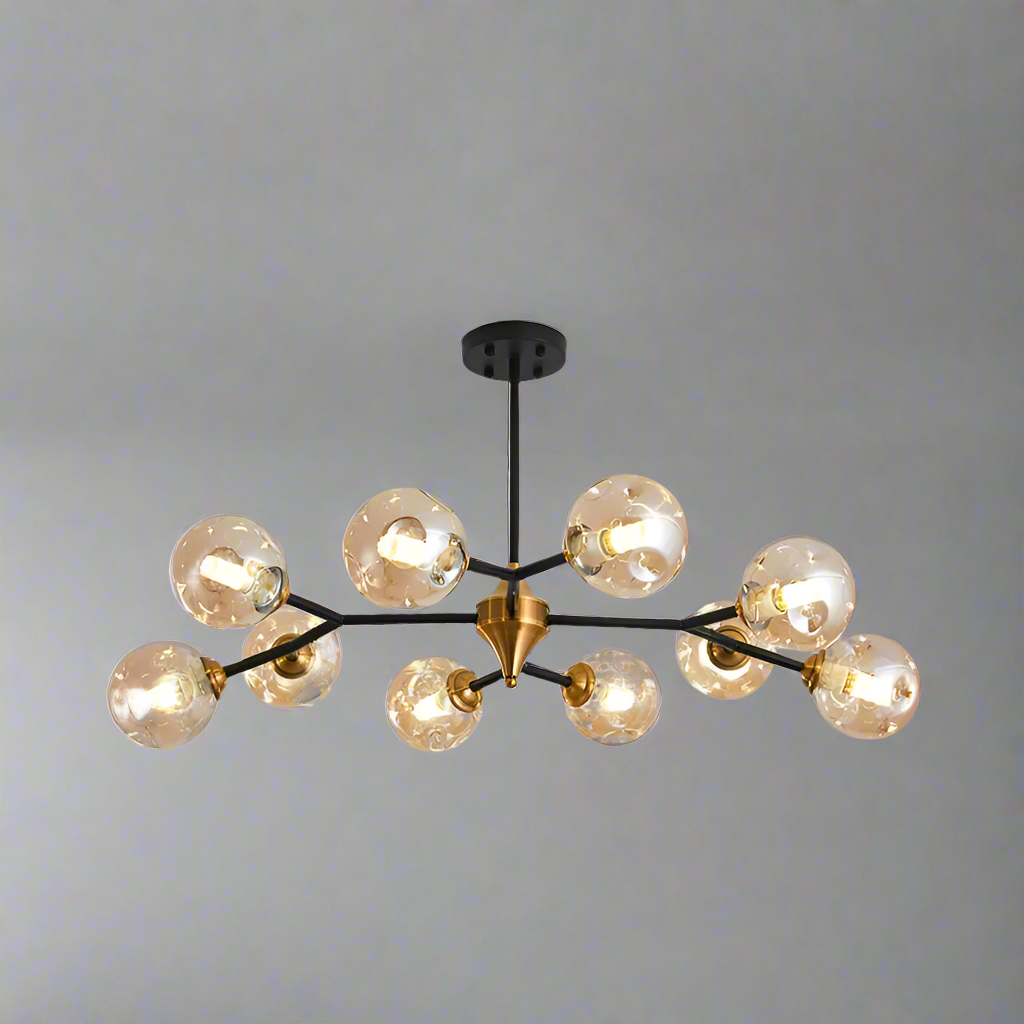 Suspension moderne verre soufflé branches dorées design