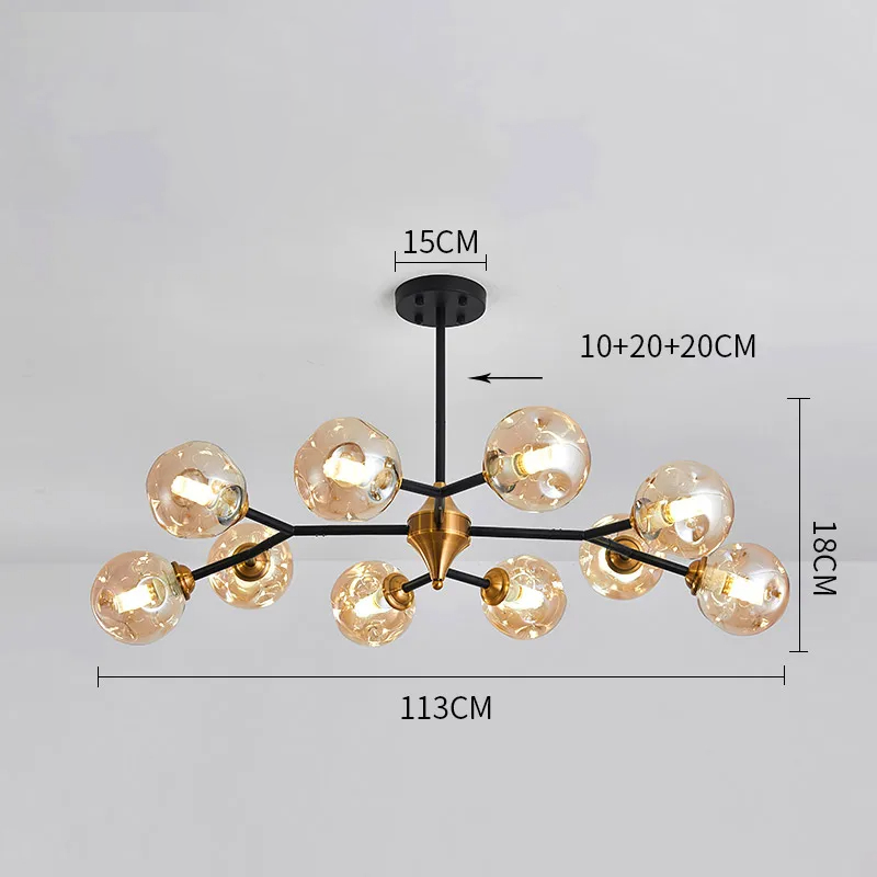 Suspension moderne verre soufflé branches dorées design