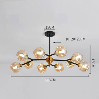 Suspension moderne verre soufflé branches dorées design