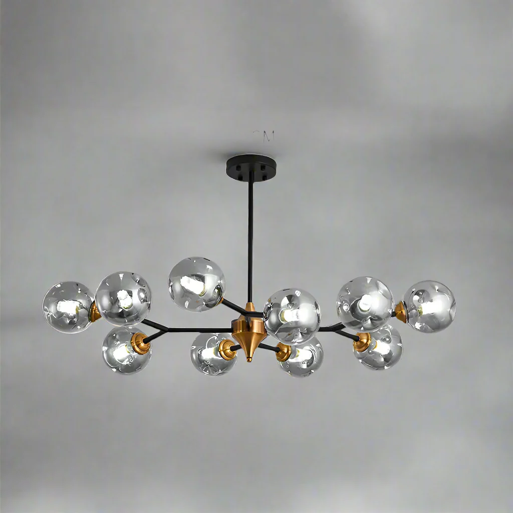 Suspension moderne verre soufflé branches dorées design