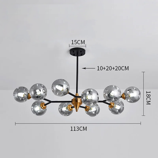 Suspension moderne verre soufflé branches dorées design