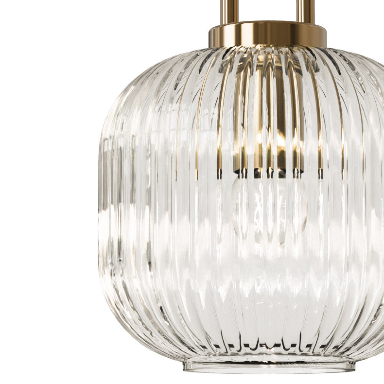 Suspension design verre cannelé et finition dorée