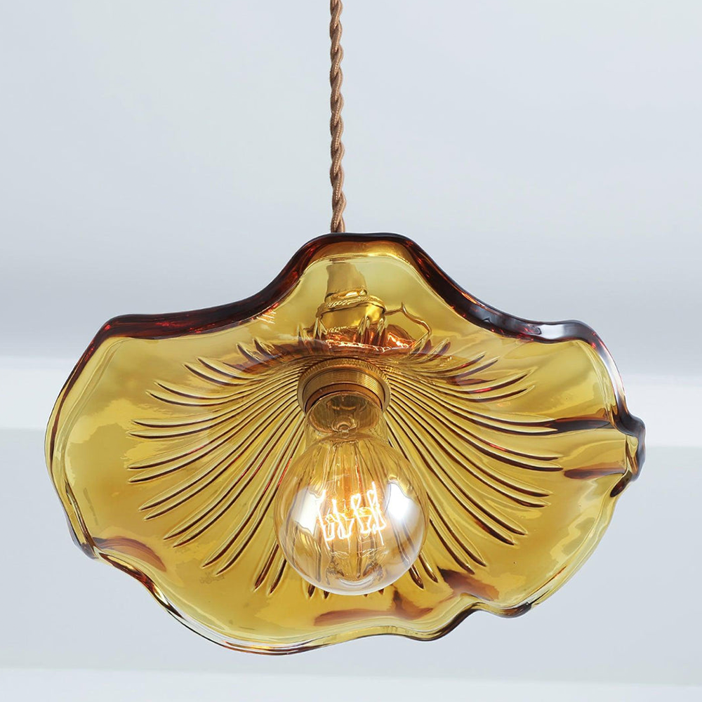 Suspension vintage en verre floral et laiton doré