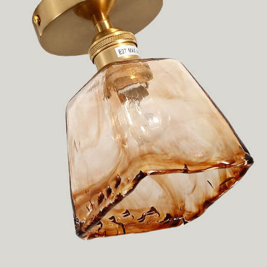 Suspension japonaise verre ambré et métal doré design