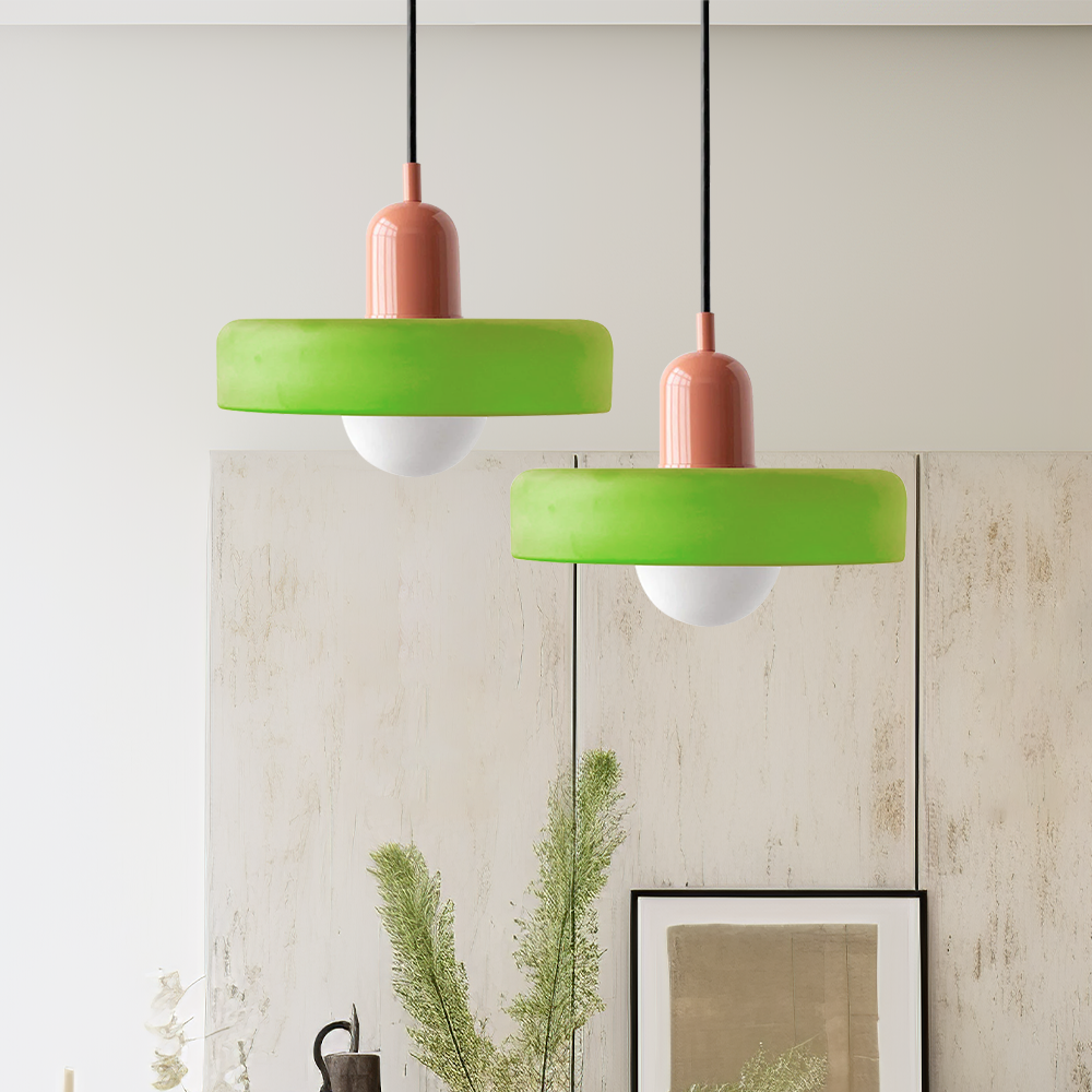Suspension design moderne bicolore en verre coloré