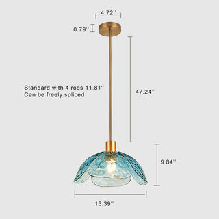 Suspension moderne en verre floral avec finition dorée