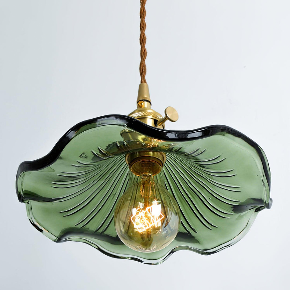 Suspension vintage en verre floral et laiton doré