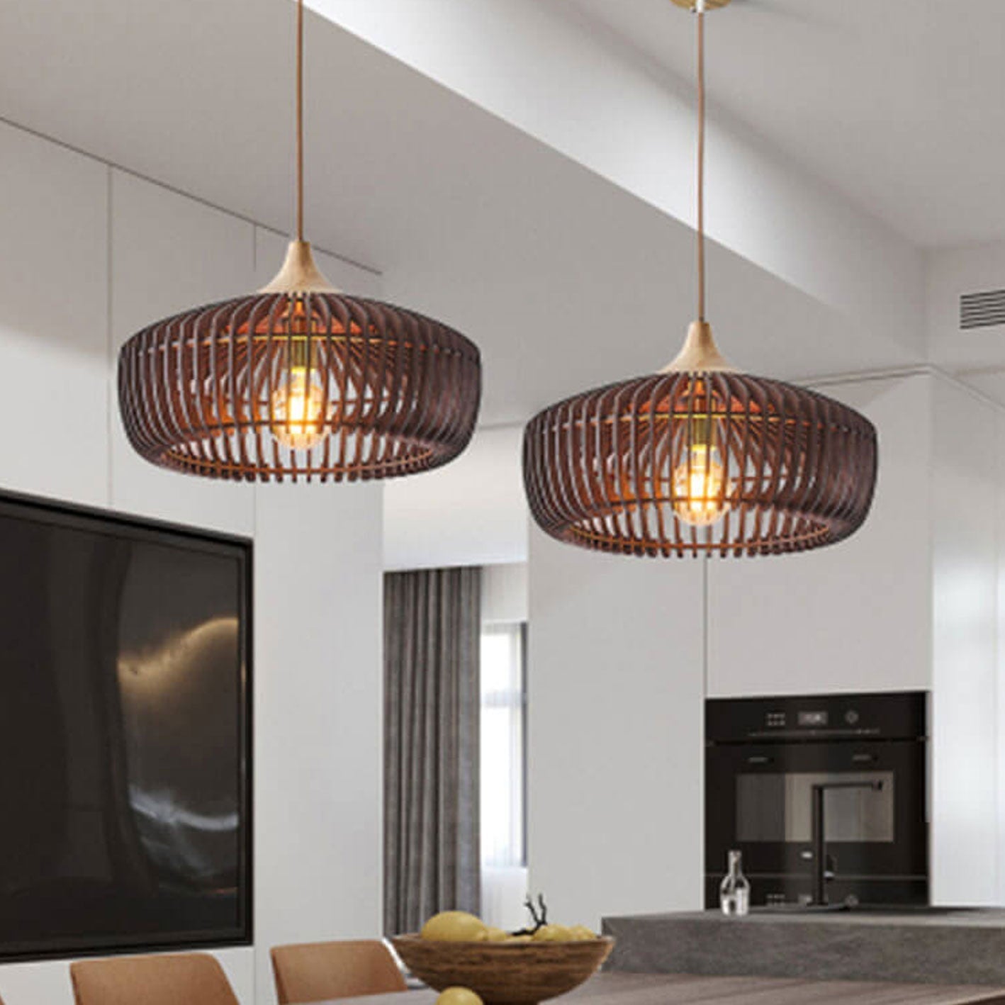 Suspension japonaise en bois naturel style vintage