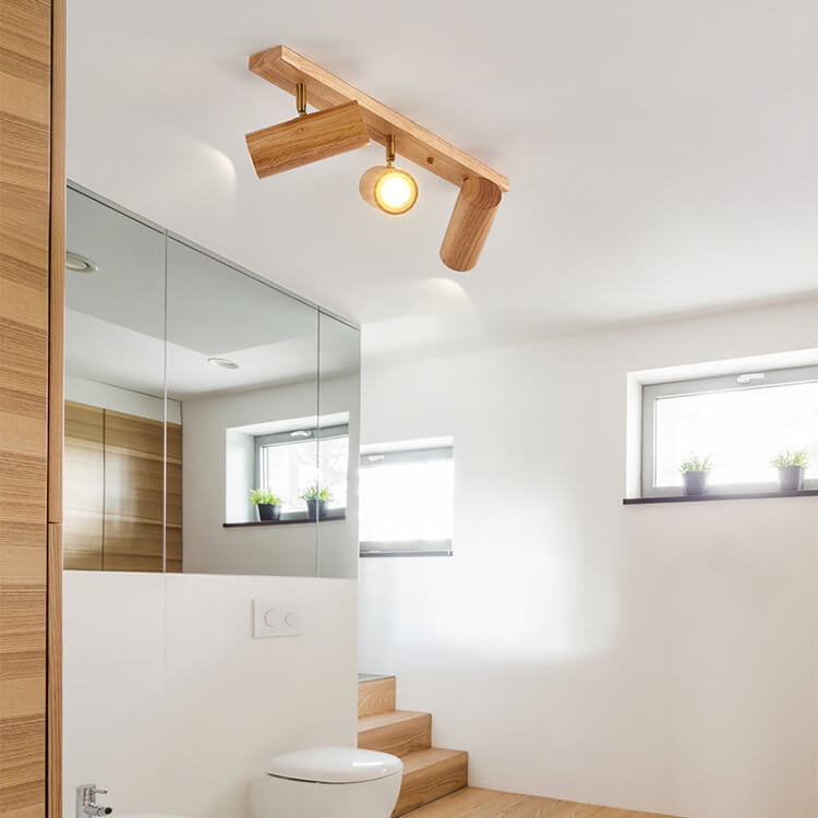 Plafonnier japonais bois massif spots orientables design