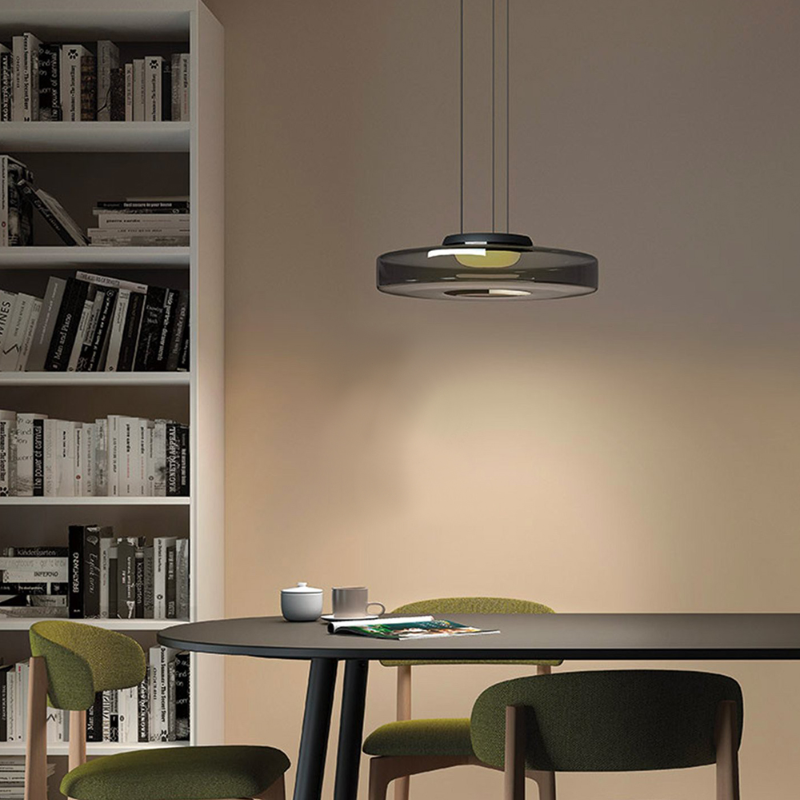Suspension moderne verre Bauhaus triple niveau ambrée