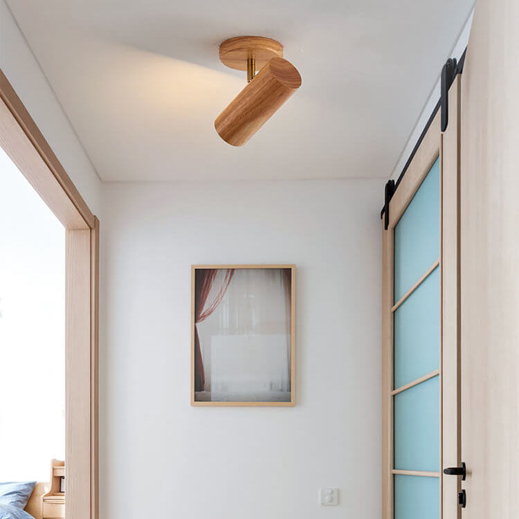 Plafonnier japonais bois massif spots orientables design
