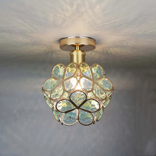 Plafonnier floral en verre doré design moderne