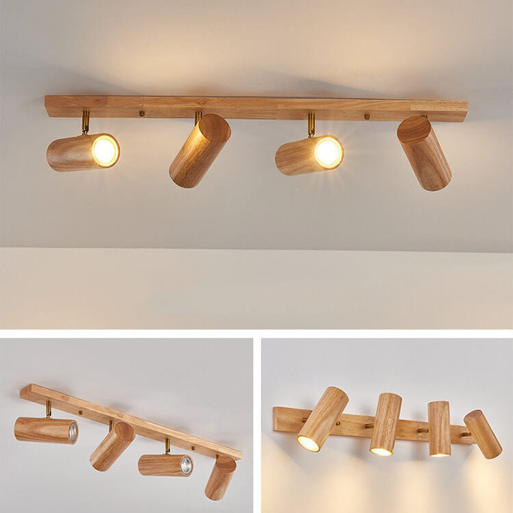 Plafonnier japonais bois massif spots orientables design