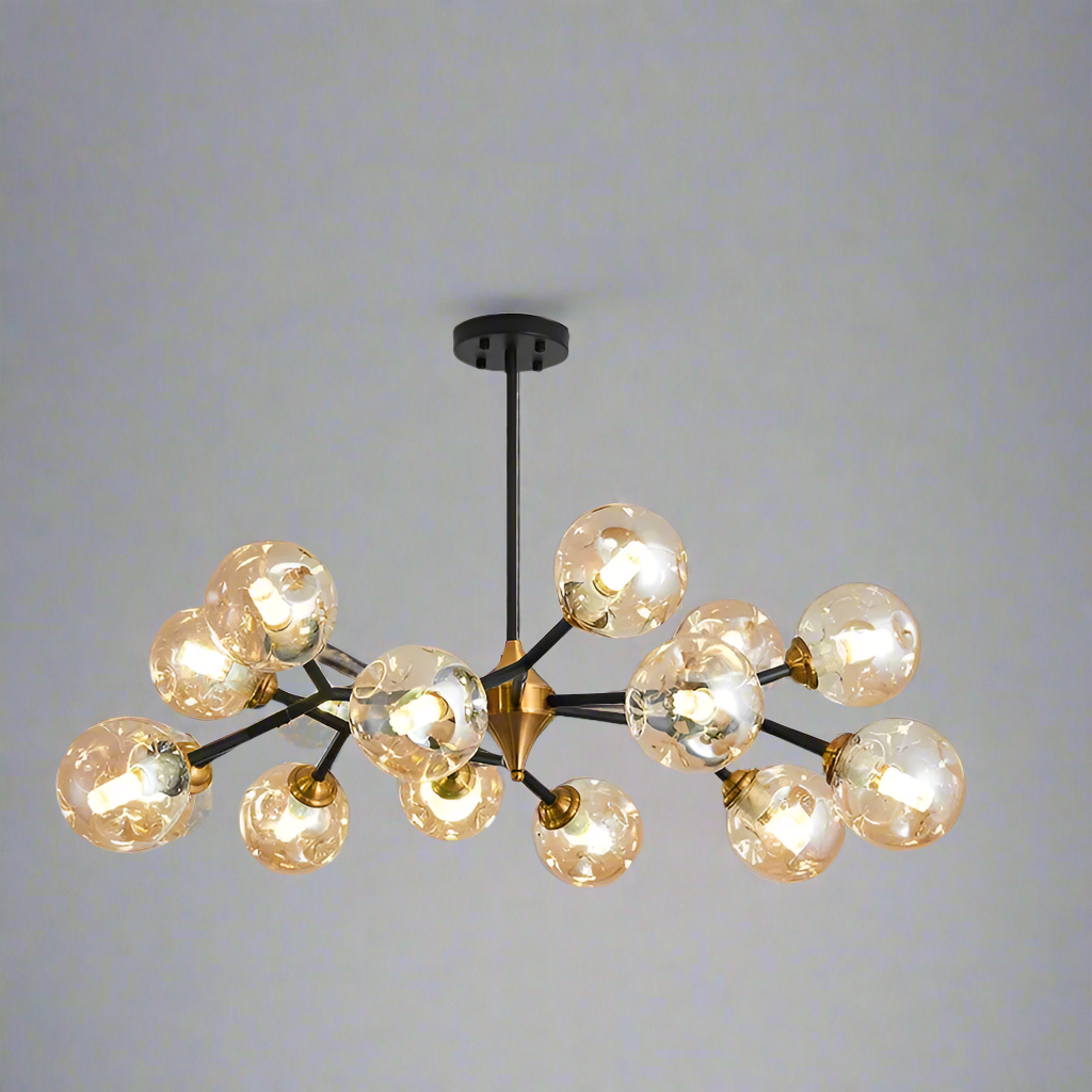 Suspension moderne verre soufflé branches dorées design