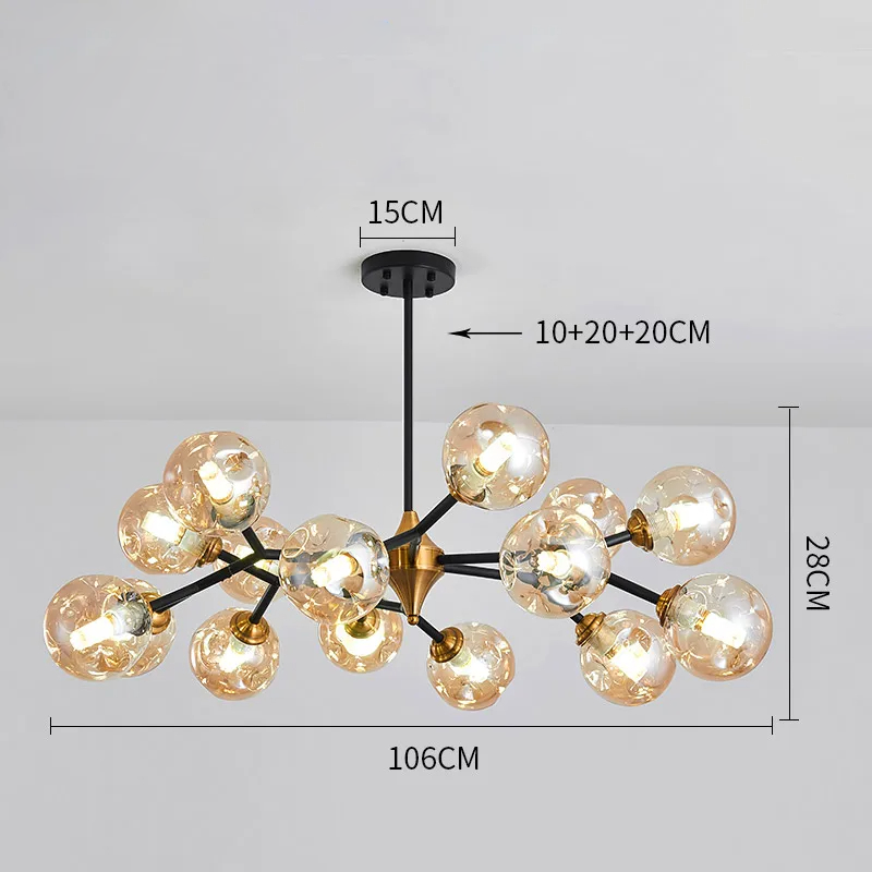 Suspension moderne verre soufflé branches dorées design