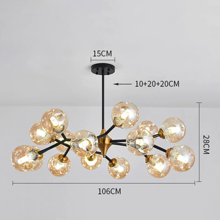 Suspension moderne verre soufflé branches dorées design