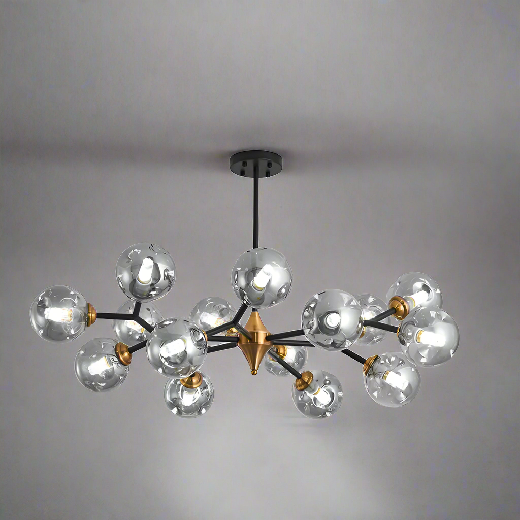 Suspension moderne verre soufflé branches dorées design