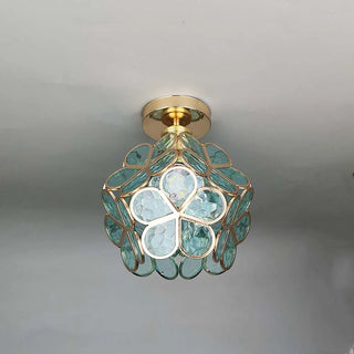 Plafonnier floral en verre doré design moderne