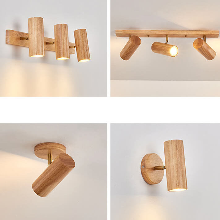 Plafonnier japonais bois massif spots orientables design