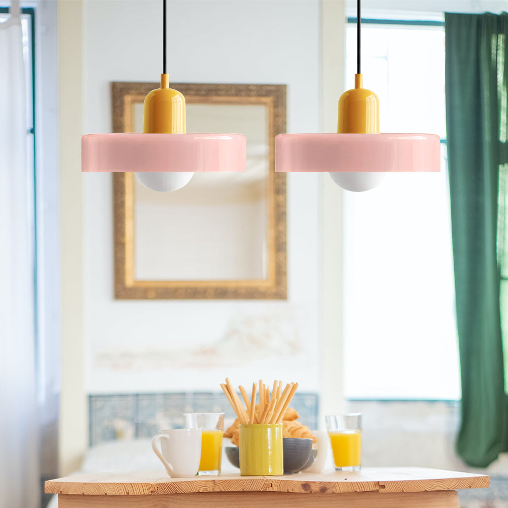 Suspension vintage double Bauhaus en verre et métal