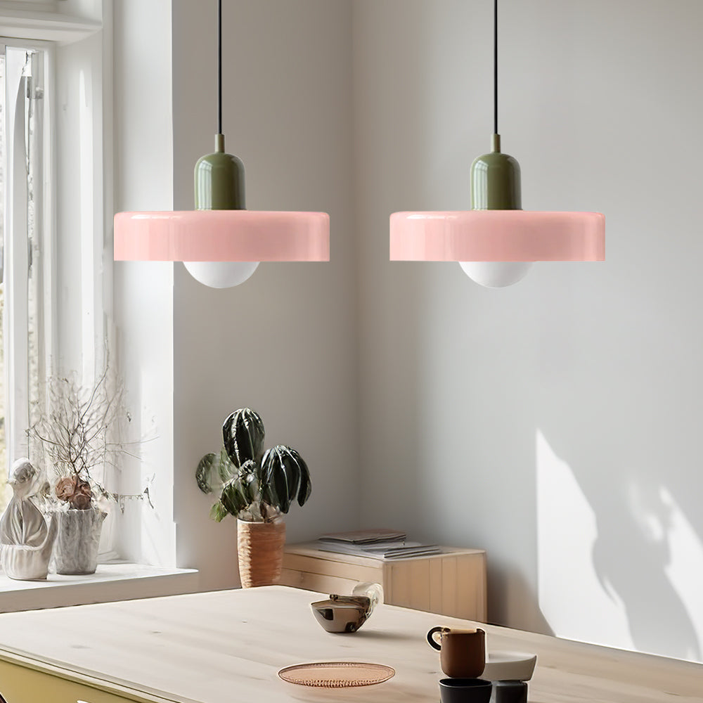 Suspension vintage double Bauhaus en verre et métal