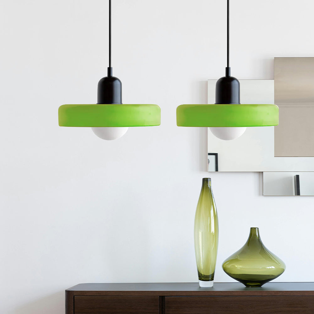 Suspension vintage double Bauhaus en verre et métal