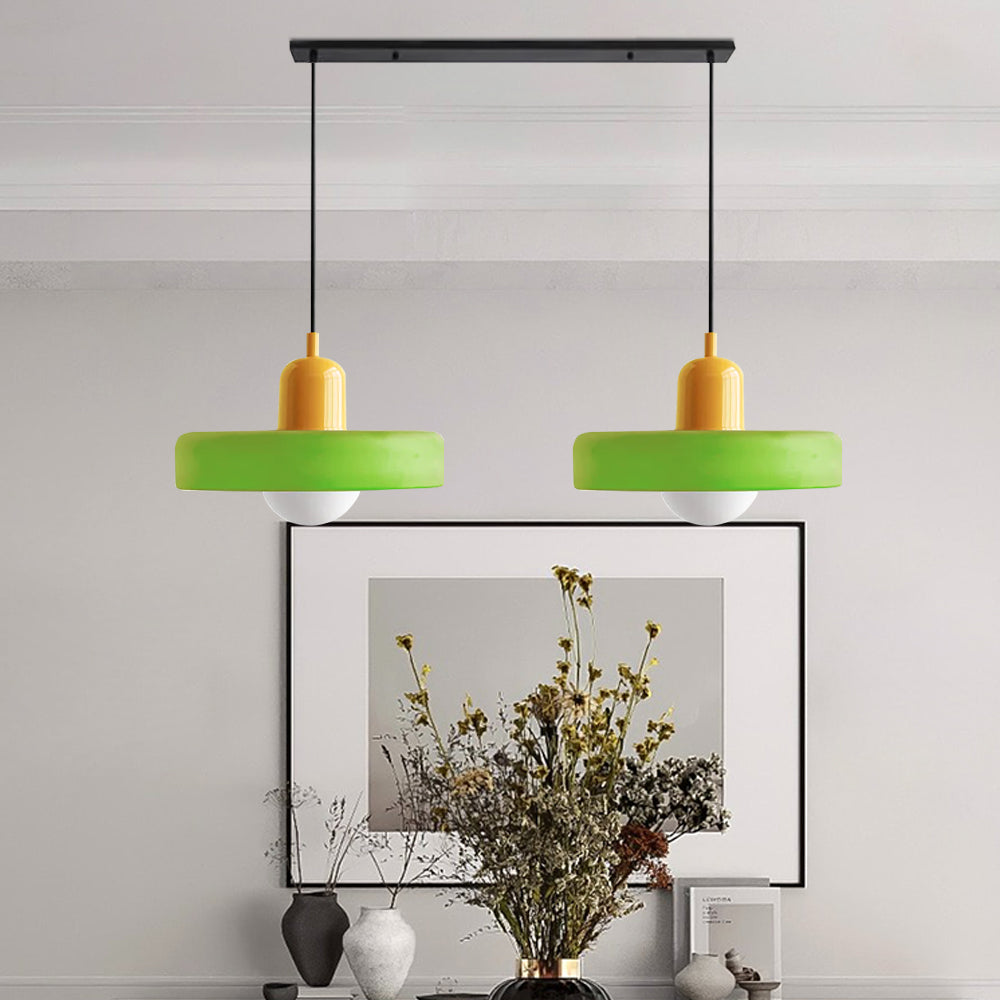 Suspension vintage double Bauhaus en verre et métal